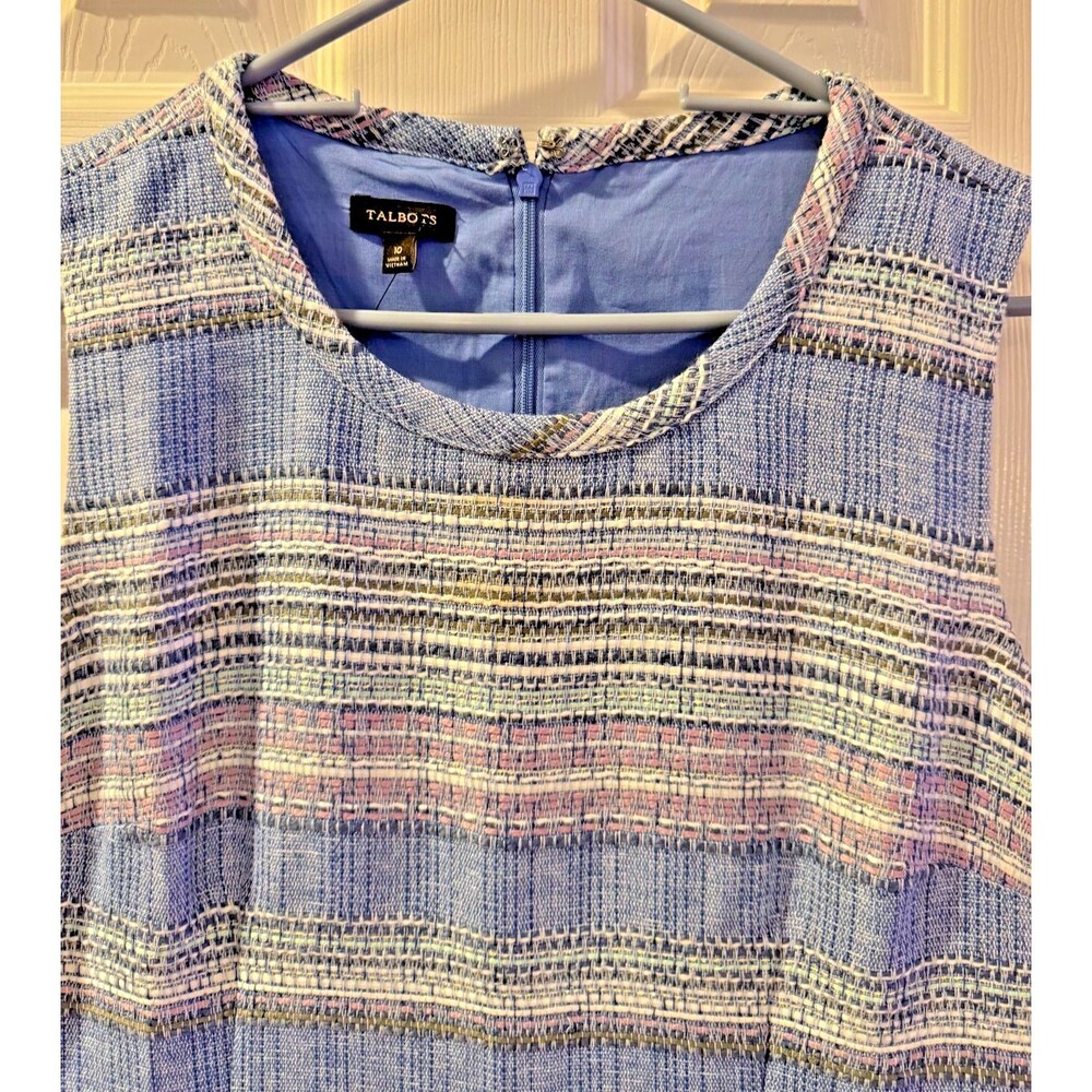 Talbots NWT Dress Sz 10 Blue Stripe Sleeveless A-Line Knee Length Classic Chic - Picture 9 of 11